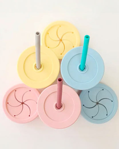 MinikOiOi Sip+Snack Silicone Snack Cup with 2 Lids & 1 Straw-Mineral Blue & Aqua Green-For Infants