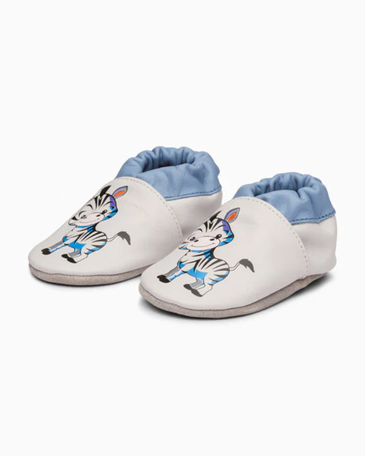 Elves White & Blue Zebra Anti-Skid Slip On Shoes For Infants