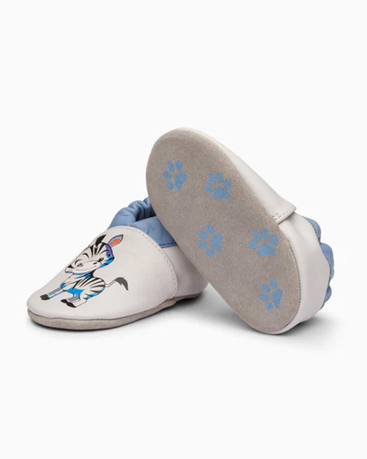 Elves White & Blue Zebra Anti-Skid Slip On Shoes For Infants