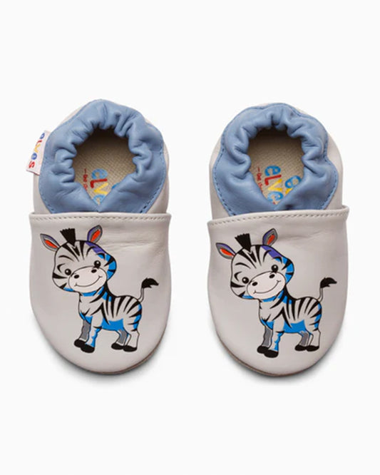 Elves White & Blue Zebra Anti-Skid Slip On Shoes For Infants