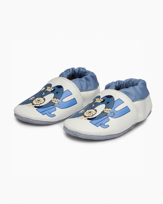 Elves Blue Printed Anti-Skid Slip On Shoes For Infants