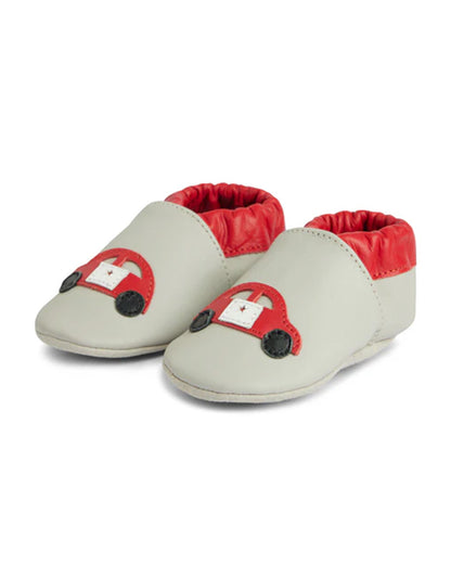 Elves Grey & Red Car Printed Anti-Skid Slip On Shoes For Infants