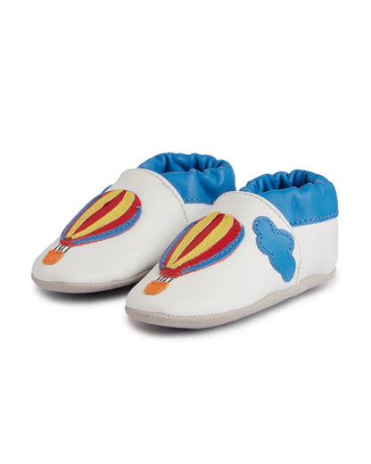 Elves White & Blue Balloon Printed Anti-Skid Slip On Shoes For Infants