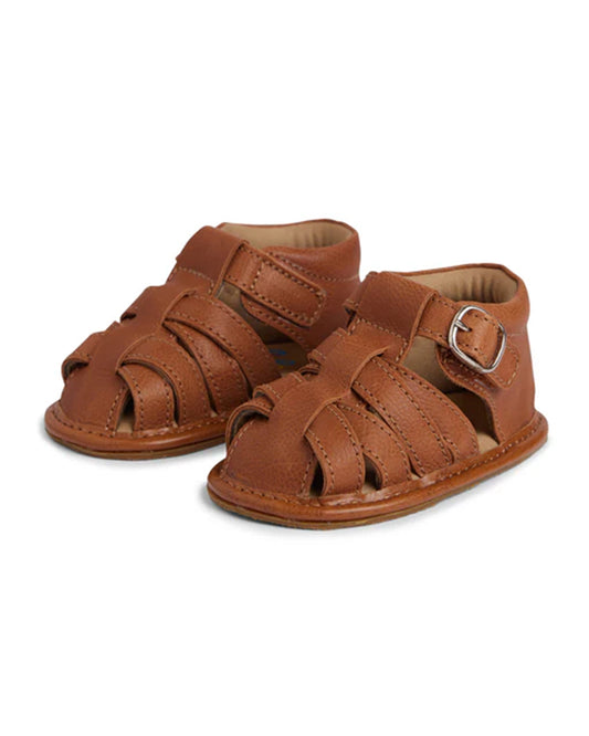 Elves Tan Brown Crisscross Buckle Closure Ethnic Sandals For Infants