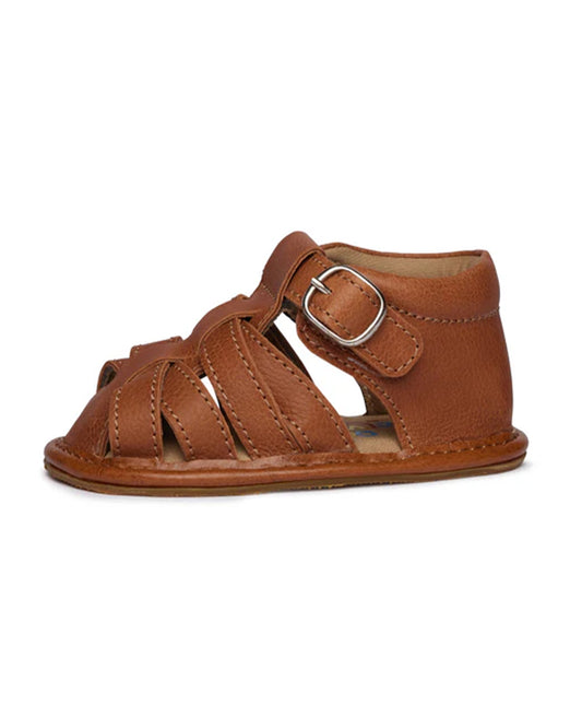 Elves Tan Brown Crisscross Buckle Closure Ethnic Sandals For Infants