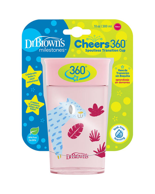 Dr. Brown's Smooth Wall Cheers 360 Cup-Pink Deco-Leak Proof-For Infants