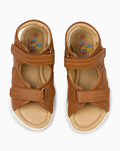 Elves Brown Straps Velcro Sandals For Infants