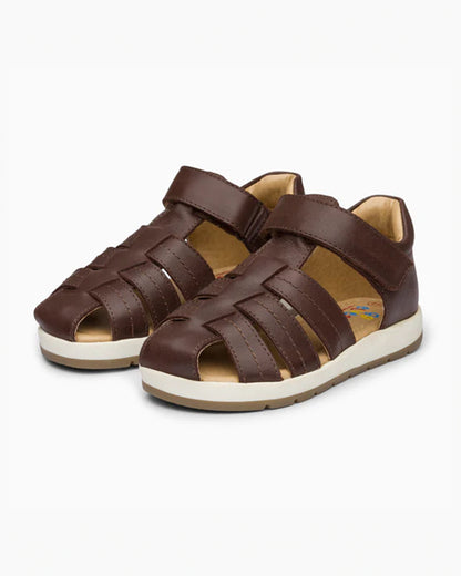 Elves Chocolate Brown Crisscross Velcro Sandals For Infants