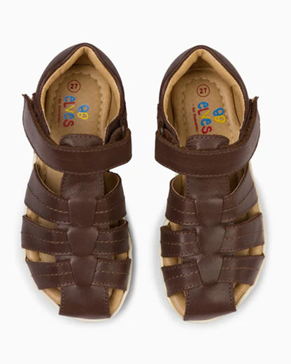 Elves Chocolate Brown Crisscross Velcro Sandals For Infants