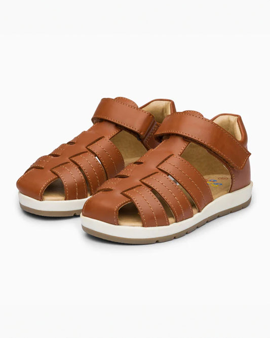 Elves Tan Brown Crisscross Velcro Sandals For Infants