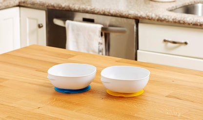 Dr. Brown's No Slip Bowl-With Suction Base-Pack of 2-Blue & Yellow-For Feeding Infants