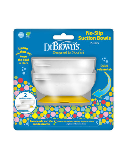 Dr. Brown's No Slip Bowl-With Suction Base-Pack of 2-Blue & Yellow-For Feeding Infants