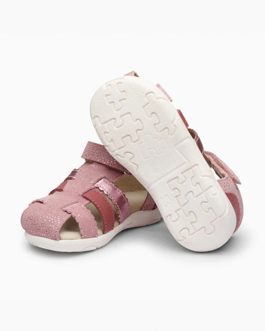 Elves Pink Glitter Crisscross Velcro Sandals For Infants
