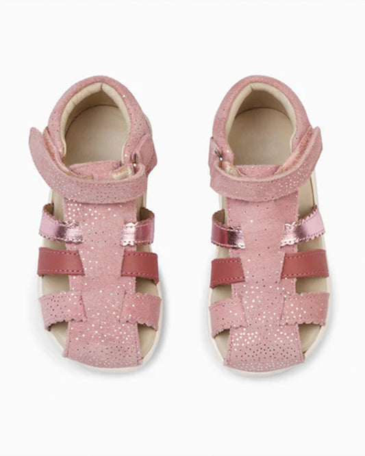 Elves Pink Glitter Crisscross Velcro Sandals For Infants