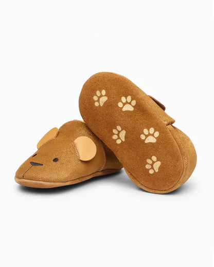 Elves Brown Teddy Bear Anti-Skid Slip On Shoes For Infants