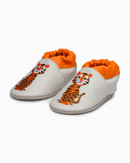 Elves Light Grey & Orange Tiger Anti-Skid Slip On Shoes For Infants