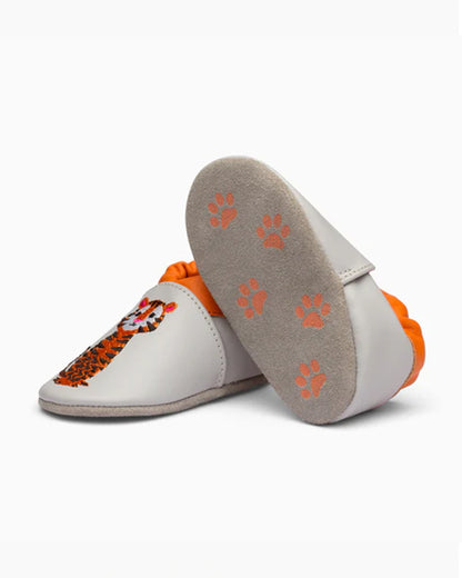 Elves Light Grey & Orange Tiger Anti-Skid Slip On Shoes For Infants