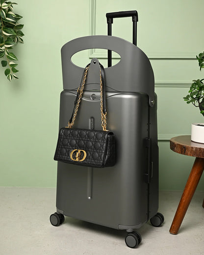 Miamily Charcoal Grey Ride On Trolley Carry On Luggage-Swiss Design-with 3 Digit Lock and Built in Seat for Kids & Adults