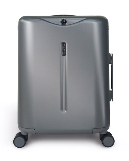 Miamily Charcoal Grey Ride On Trolley Carry On Luggage-Swiss Design-with 3 Digit Lock and Built in Seat for Kids & Adults