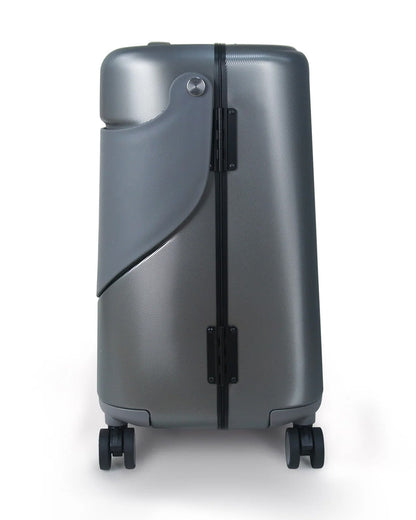 Miamily Charcoal Grey Ride On Trolley Carry On Luggage-Swiss Design-with 3 Digit Lock and Built in Seat for Kids & Adults