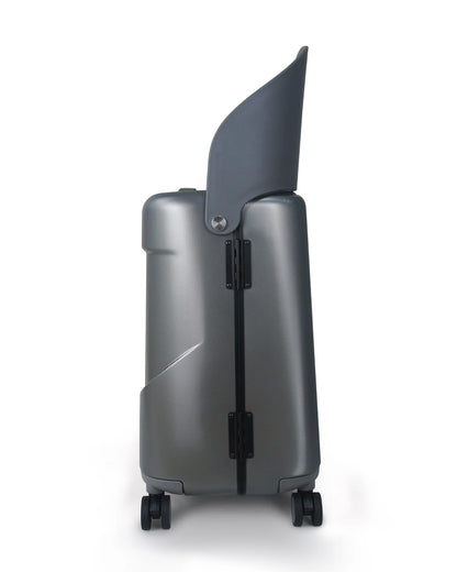 Miamily Charcoal Grey Ride On Trolley Carry On Luggage-Swiss Design-with 3 Digit Lock and Built in Seat for Kids & Adults