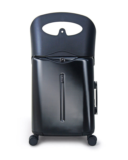Miamily Midnight Black Ride On Trolley Carry On Luggage-Swiss Design-with 3 Digit Lock and Built in Seat for Kids & Adults