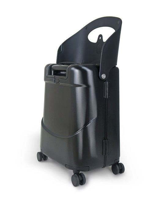 Miamily Midnight Black Ride On Trolley Carry On Luggage-Swiss Design-with 3 Digit Lock and Built in Seat for Kids & Adults