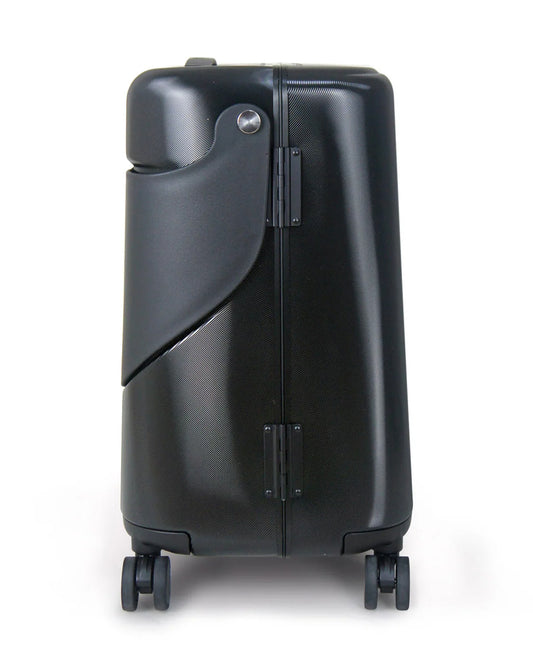 Miamily Midnight Black Ride On Trolley Carry On Luggage-Swiss Design-with 3 Digit Lock and Built in Seat for Kids & Adults
