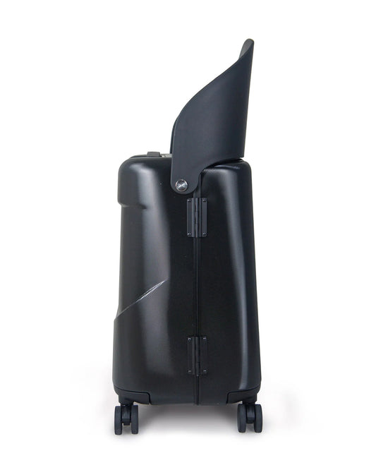 Miamily Midnight Black Ride On Trolley Carry On Luggage-Swiss Design-with 3 Digit Lock and Built in Seat for Kids & Adults