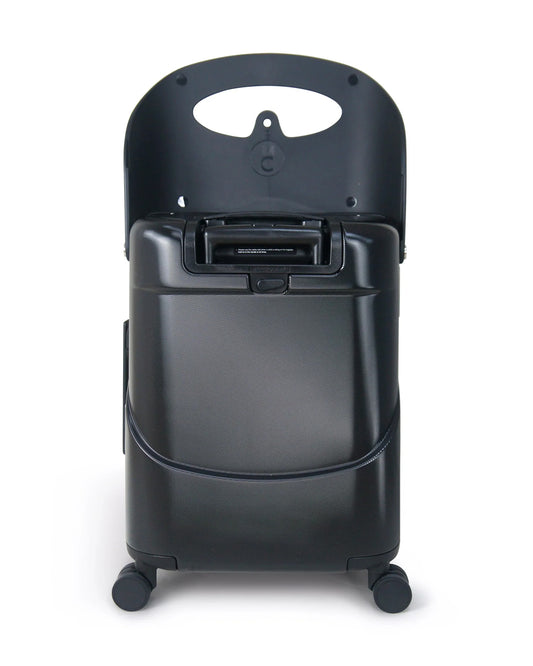 Miamily Midnight Black Ride On Trolley Carry On Luggage-Swiss Design-with 3 Digit Lock and Built in Seat for Kids & Adults