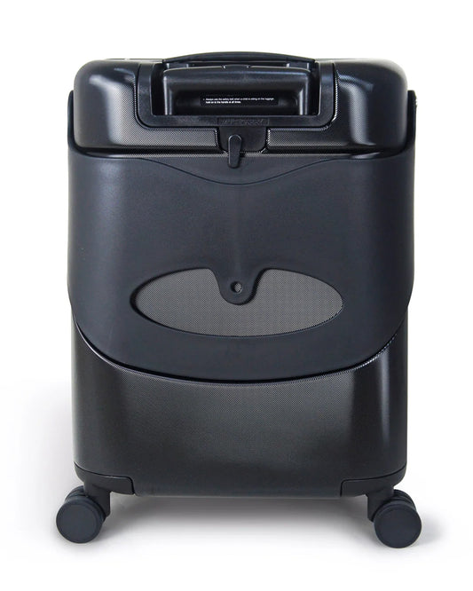 Miamily Midnight Black Ride On Trolley Carry On Luggage-Swiss Design-with 3 Digit Lock and Built in Seat for Kids & Adults