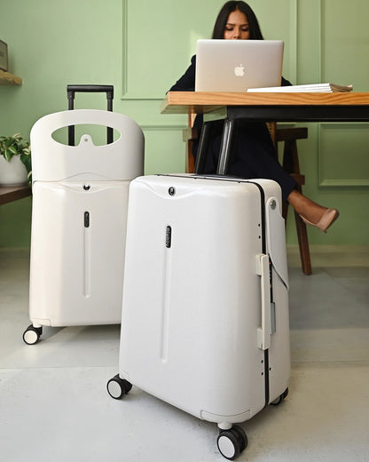 Miamily Mist Grey Ride On Trolley Carry On Luggage-Swiss Design-with 3 Digit Lock and Built in Seat for Kids & Adults