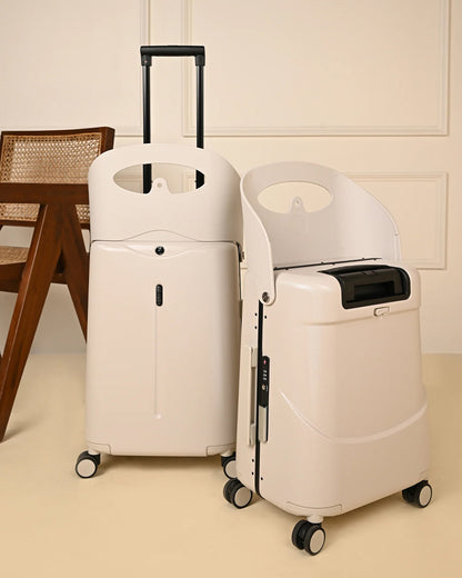 Miamily Mist Grey Ride On Trolley Carry On Luggage-Swiss Design-with 3 Digit Lock and Built in Seat for Kids & Adults