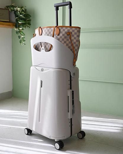 Miamily Mist Grey Ride On Trolley Carry On Luggage-Swiss Design-with 3 Digit Lock and Built in Seat for Kids & Adults