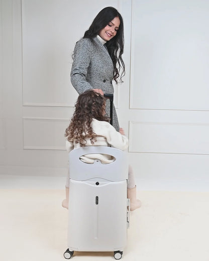 Miamily Mist Grey Ride On Trolley Carry On Luggage-Swiss Design-with 3 Digit Lock and Built in Seat for Kids & Adults