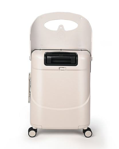 Miamily Mist Grey Ride On Trolley Carry On Luggage-Swiss Design-with 3 Digit Lock and Built in Seat for Kids & Adults