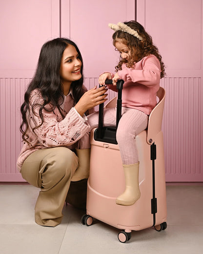 Miamily Dusky Pink Ride On Trolley Carry On Luggage-Swiss Design-with 3 Digit Lock and Built in Seat for Kids & Adults