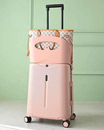 Miamily Dusky Pink Ride On Trolley Carry On Luggage-Swiss Design-with 3 Digit Lock and Built in Seat for Kids & Adults