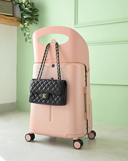 Miamily Dusky Pink Ride On Trolley Carry On Luggage-Swiss Design-with 3 Digit Lock and Built in Seat for Kids & Adults