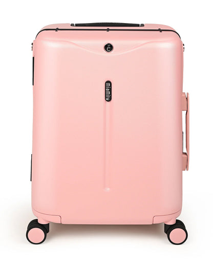 Miamily Dusky Pink Ride On Trolley Carry On Luggage-Swiss Design-with 3 Digit Lock and Built in Seat for Kids & Adults