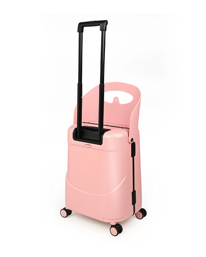 Miamily Dusky Pink Ride On Trolley Carry On Luggage-Swiss Design-with 3 Digit Lock and Built in Seat for Kids & Adults