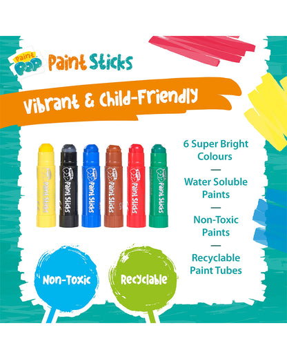 Paint Pop Classic Quick Dry Paint Sticks-Pack Of 6-Non-Toxic & Mess Free-Art & Craft Kit-18M+