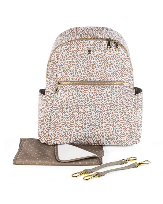 Pasito a Pasito London Animal Print Diaper Backpack-With Changing Mat & Stroller Hooks-Beige Brown