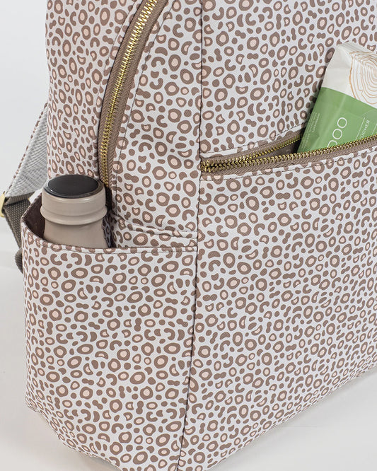 Pasito a Pasito London Animal Print Diaper Backpack-With Changing Mat & Stroller Hooks-Beige Brown