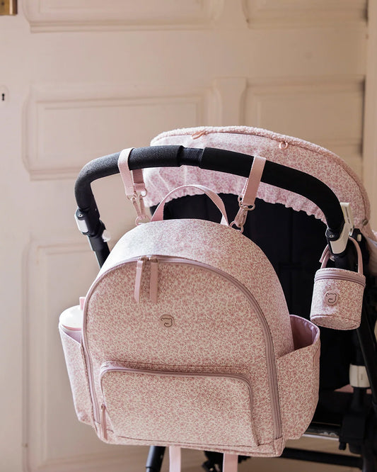 Pasito a Pasito Flower Mellow Diaper Backpack-With Changing Mat & Stroller Hooks-Rose Pink