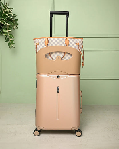 Miamily Champagne Gold Ride On Trolley Carry On Luggage-Swiss Design-with 3 Digit Lock and Built in Seat for Kids & Adults