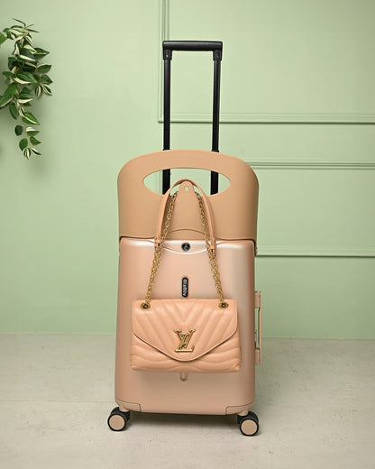 Miamily Champagne Gold Ride On Trolley Carry On Luggage-Swiss Design-with 3 Digit Lock and Built in Seat for Kids & Adults