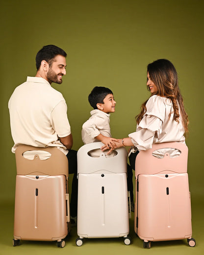 Miamily Champagne Gold Ride On Trolley Carry On Luggage-Swiss Design-with 3 Digit Lock and Built in Seat for Kids & Adults