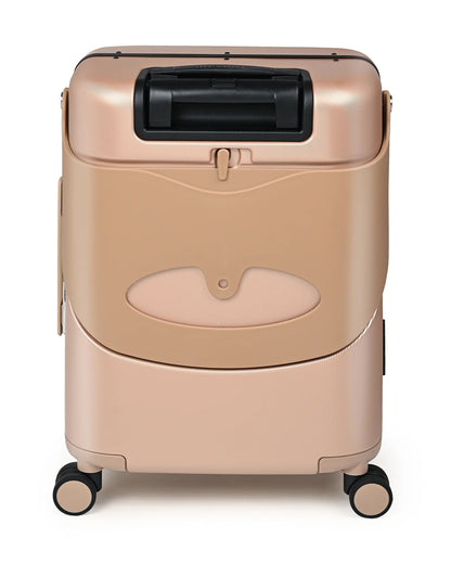 Miamily Champagne Gold Ride On Trolley Carry On Luggage-Swiss Design-with 3 Digit Lock and Built in Seat for Kids & Adults