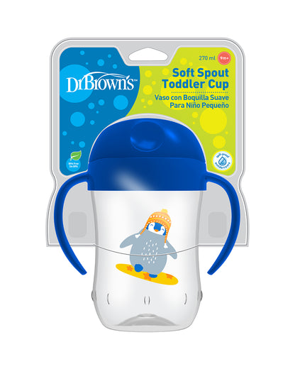 Dr. Brown's Soft Spout Sipper-With Easy Grip Handles-Spill Proof-Blue Penguin-270 ml